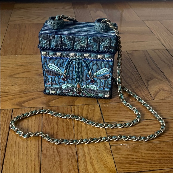 Mary Frances Vintage Teal Dragon Fly Embellished Mini Box Bag - Picture 2 of 14